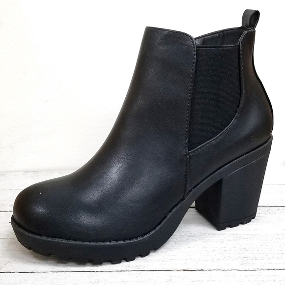 New Black Chelsea Lug Combat Ankle Boots Booties - Picture 4 of 5